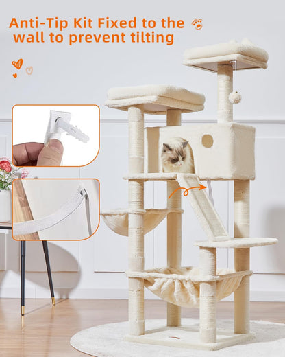 Taoqimiao Cat Tree 57.5-Inch, Cat Tower for Indoor Cats Large Adult, Extra Large Cat Condo, 8 Sisal