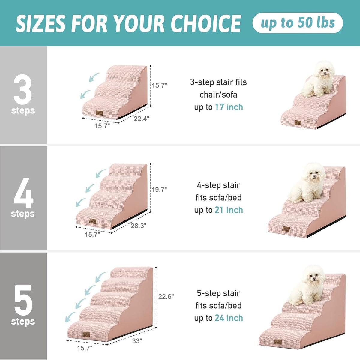 Dog Stairs for Small Dogs 15.7" H, Curved Dog Step for Puppy, Older Cat, Medium Pet Ramp for Sofa