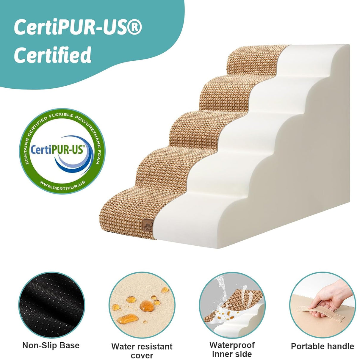 Dog Stairs for High Bed 22.6" H, Small Dog Step for Puppy, Older or Cat, Curved Ramp for Car