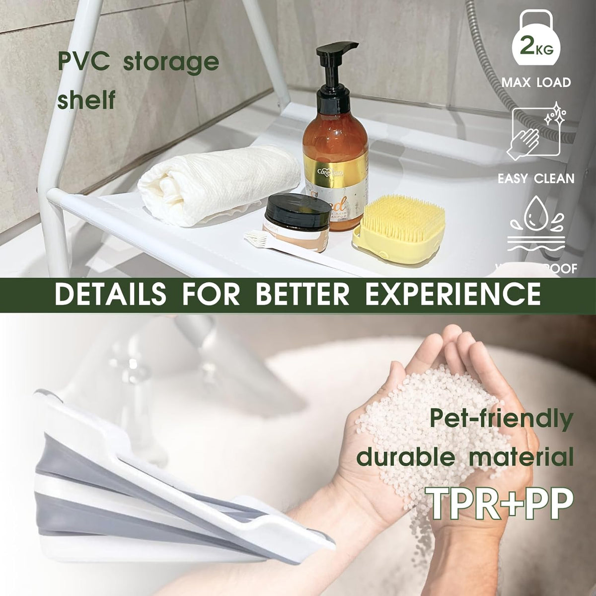 CYGNE 2-in-1 Dog Bathtub & Washing Station, Elevated Collapsible Bathtub with Drainhole & Storage