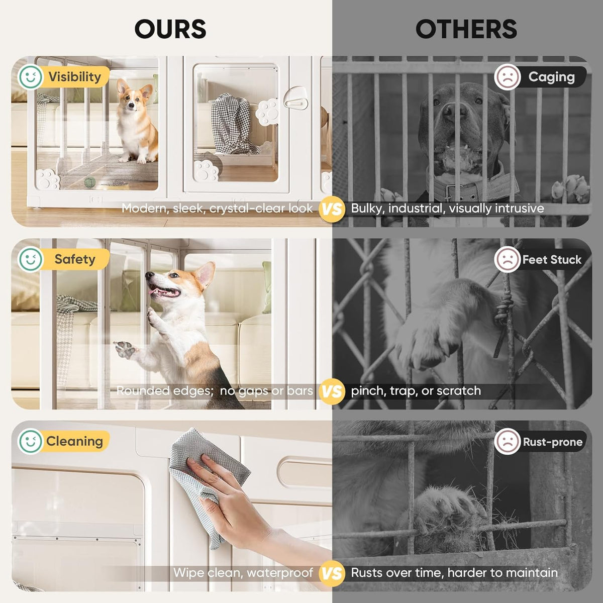 Acrylic Clear Dog Play Pen Indoors, Puppy Playpen with Door for Small Dogs Puppies, Transparent