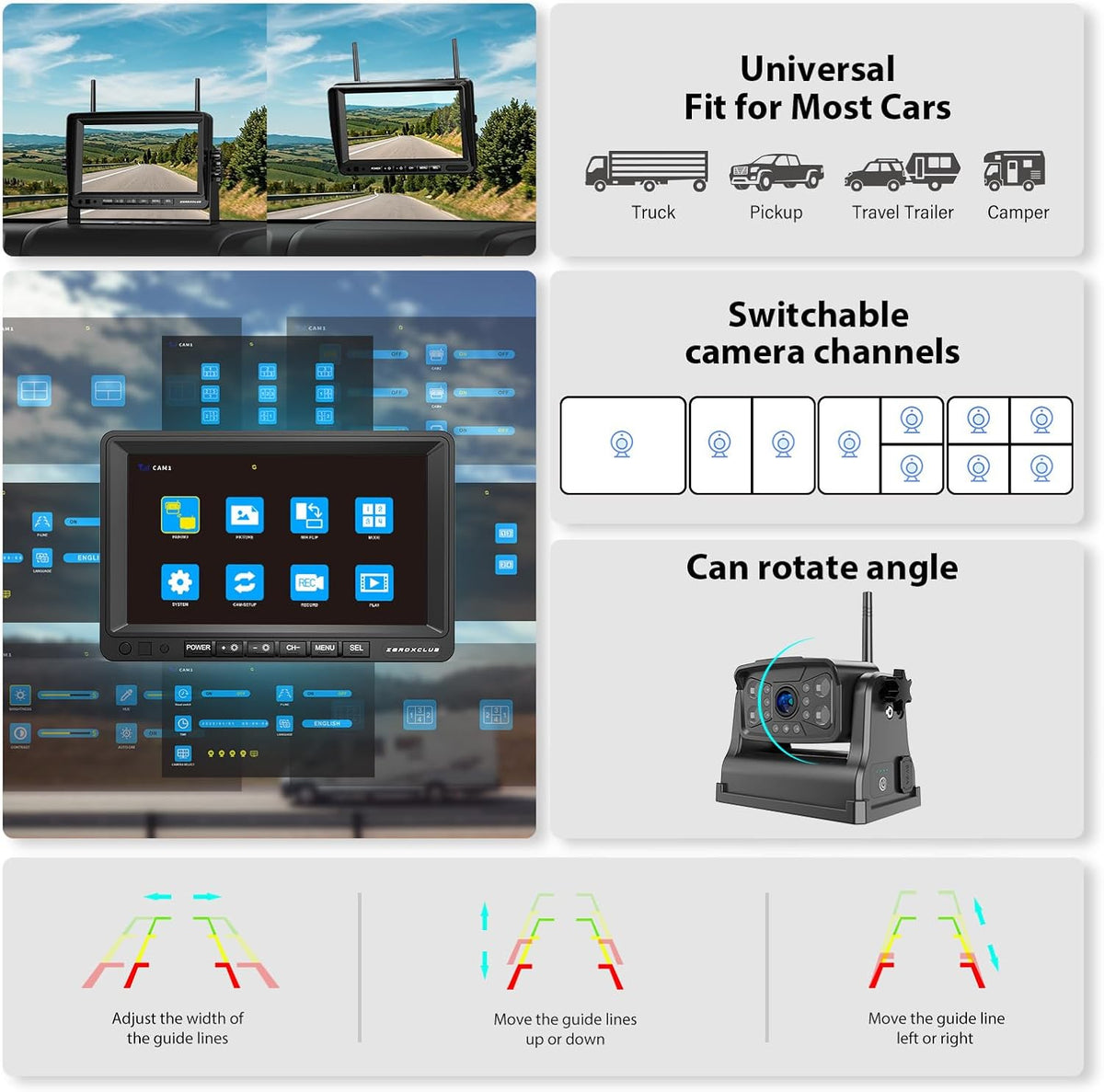 Magnetic Wireless RV Backup Camera System: 7" HD 1080P DVR Monitor with Rear Camera, DVR Monitor &