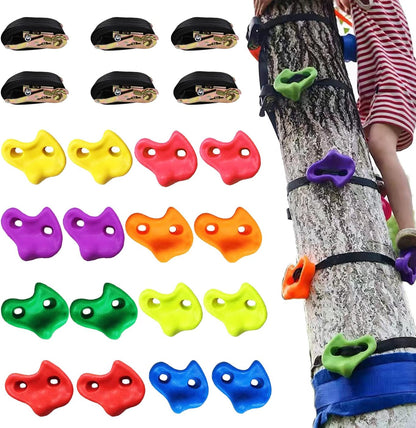 KINSPORY 16PC Tree Climbing Holds and 6pc Tree Ratchet Straps Climber Kit, Oversized Pig Nose Climb