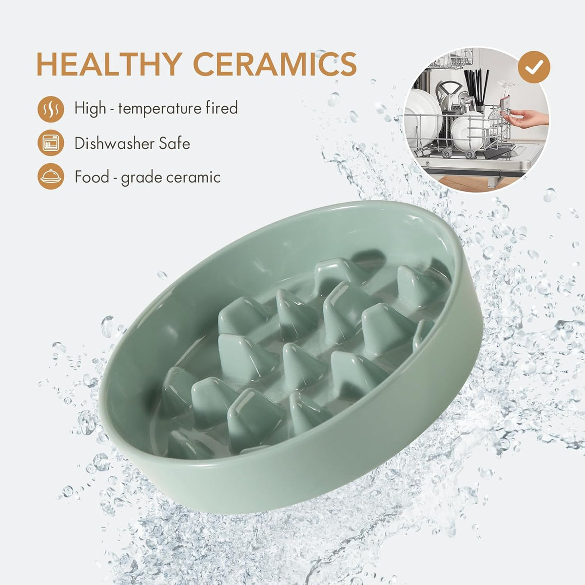 Ceramic 9.5 inch Dog Bowl Slow Feeder, Slow Pet Food Dish for Large Dog, Stop Bloat, Preventing
