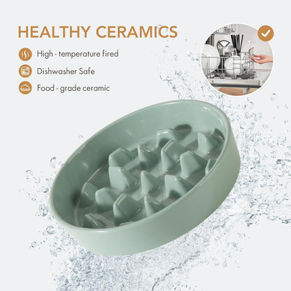 Ceramic 9.5 inch Dog Bowl Slow Feeder, Slow Pet Food Dish for Large Dog, Stop Bloat, Preventing