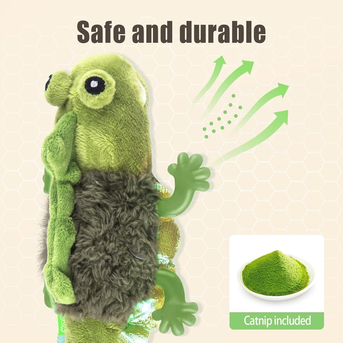 Migipaws Cat Toys, Touch Activated Flapping Chirping Lizard Kitten Toy with Catnip for Indoor Cats