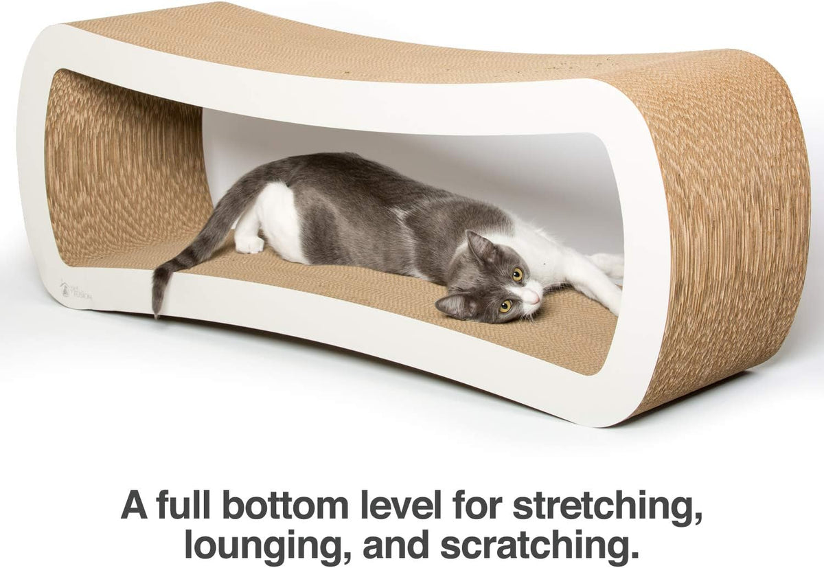 PetFusion Jumbo Cat Scratcher Lounge, White. 39 x 11 x 14 inch 4 Cardboard Scratching Surfaces and