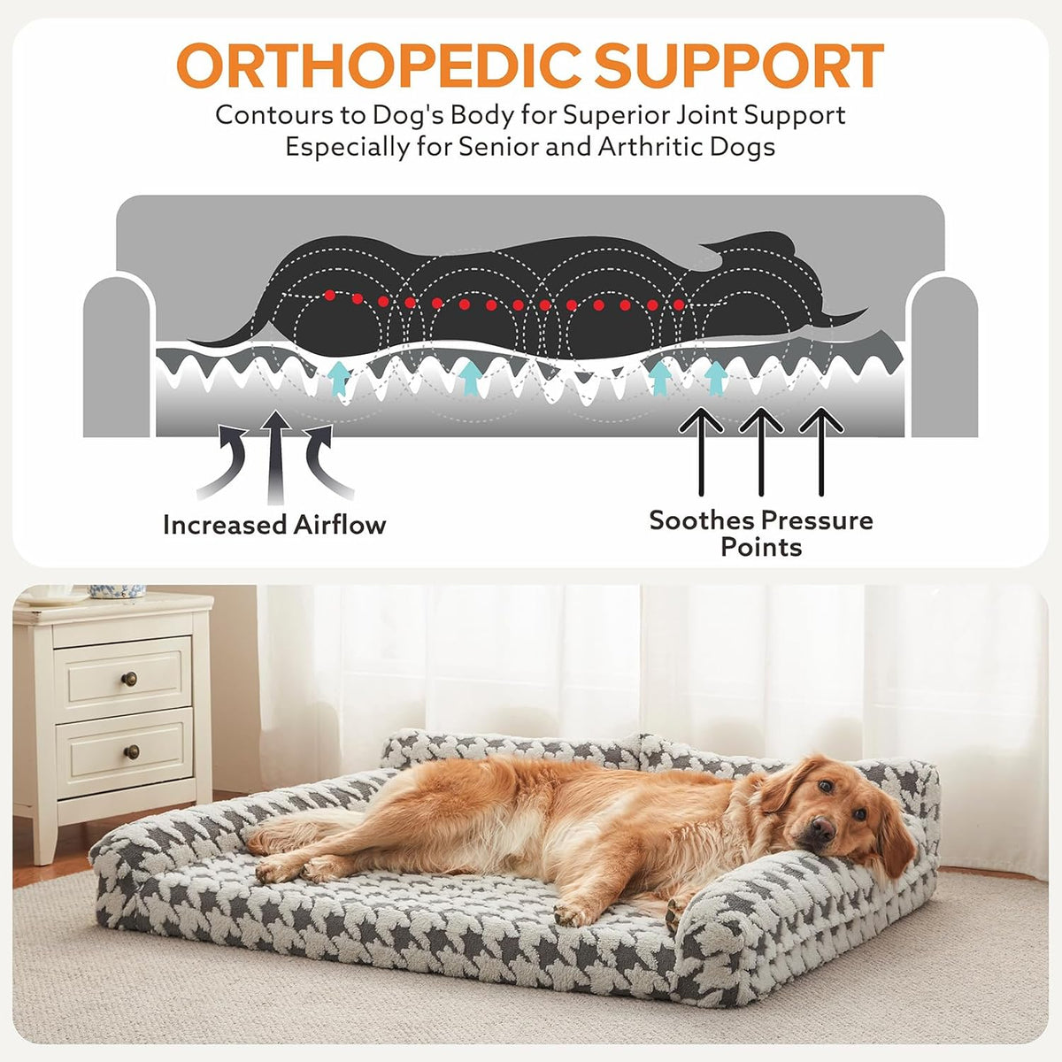 Orthopedic Dog Beds for Medium Dogs Washable, Detachable Side Bolster and Pillow, Medium Dog Sofa