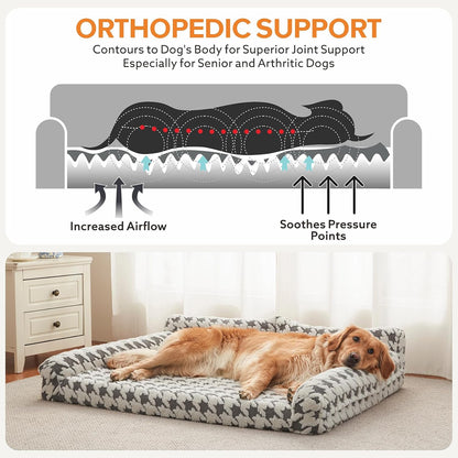 Orthopedic Dog Beds for Medium Dogs Washable, Detachable Side Bolster and Pillow, Medium Dog Sofa