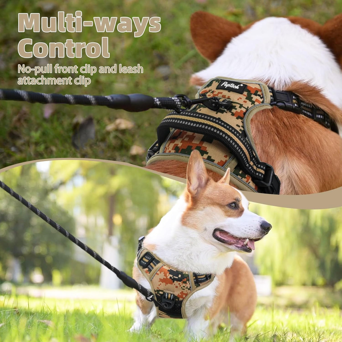 PUPTECK No Pull Dog Harness for Large, Adjustable Reflective Dog Harness with Handle Easy Control
