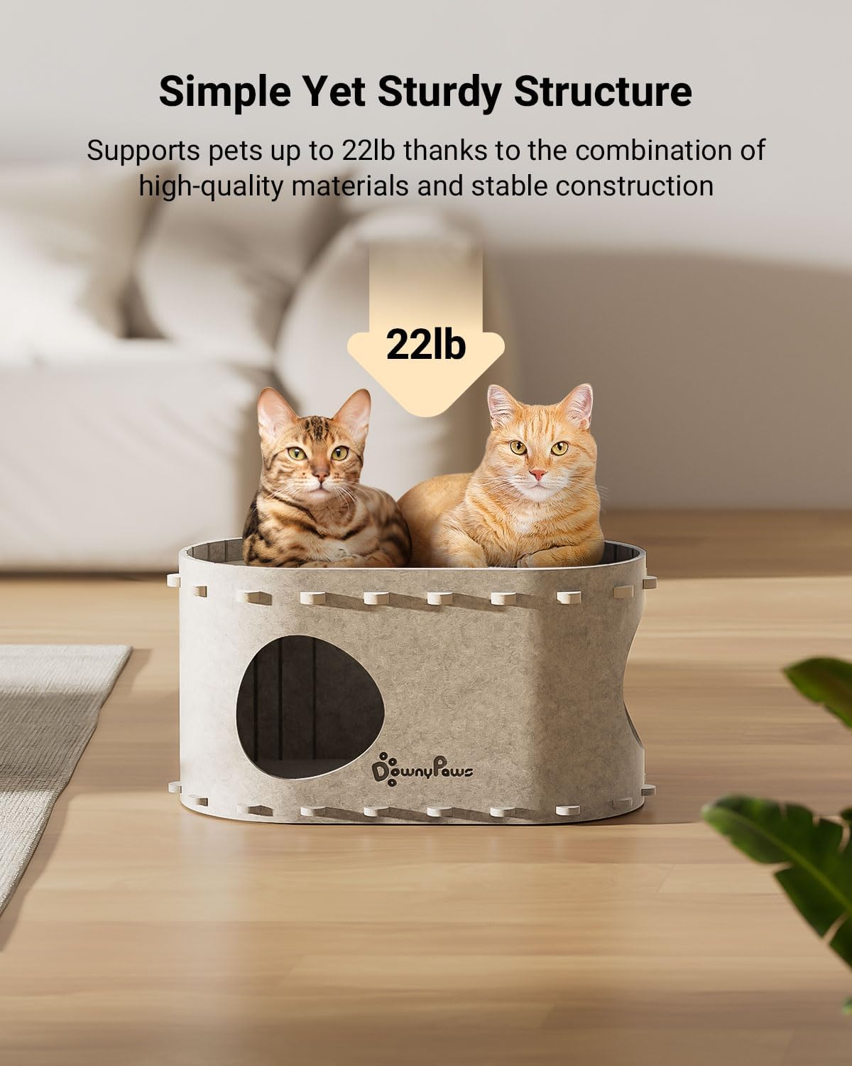 DownyPaws Cat House for Indoor Cats, Cat Bed Cave for Multiple & Large Cats Up to 22 Lbs, Scratch