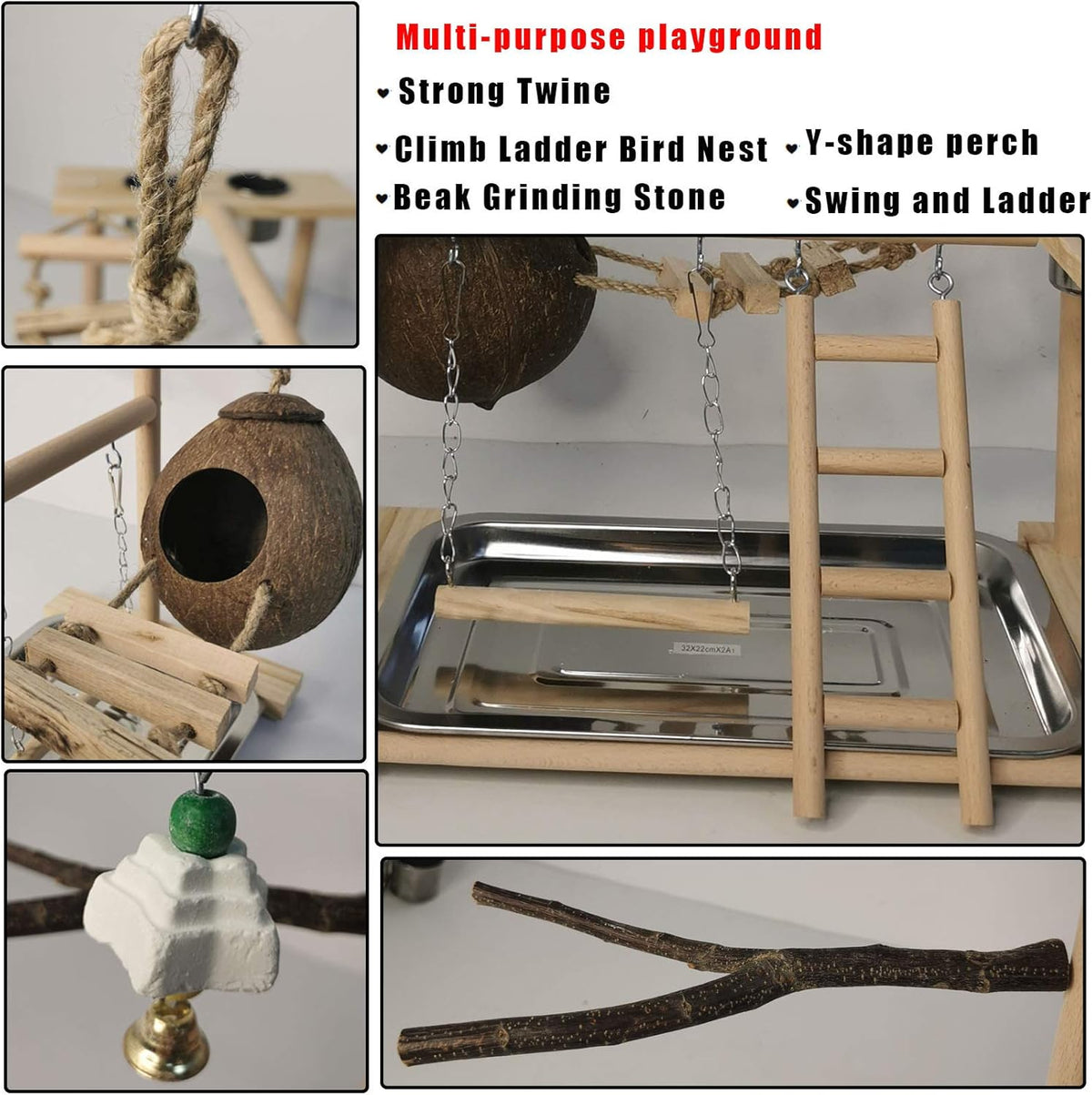 Parakeet Playground Bird Play Stand Natural Wood Perch Gym Parrots Nest Climb Swing Ladders with