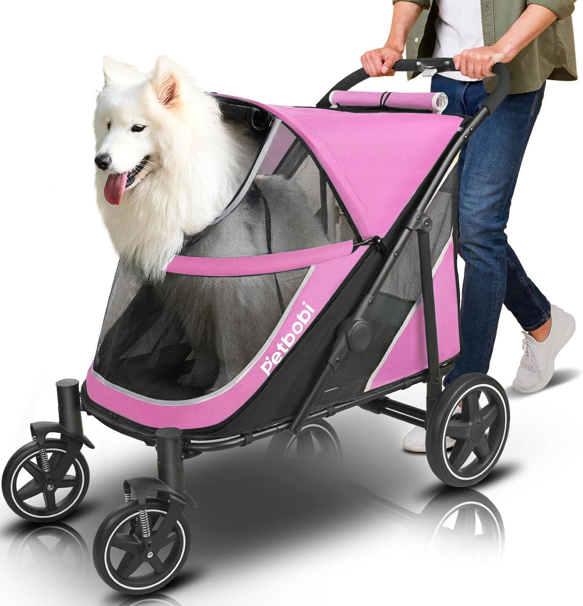 Petbobi Dog Stroller for Medium Dogs - Easy Fold Dual Entry Pet Stroller with One-Foot Brake, All