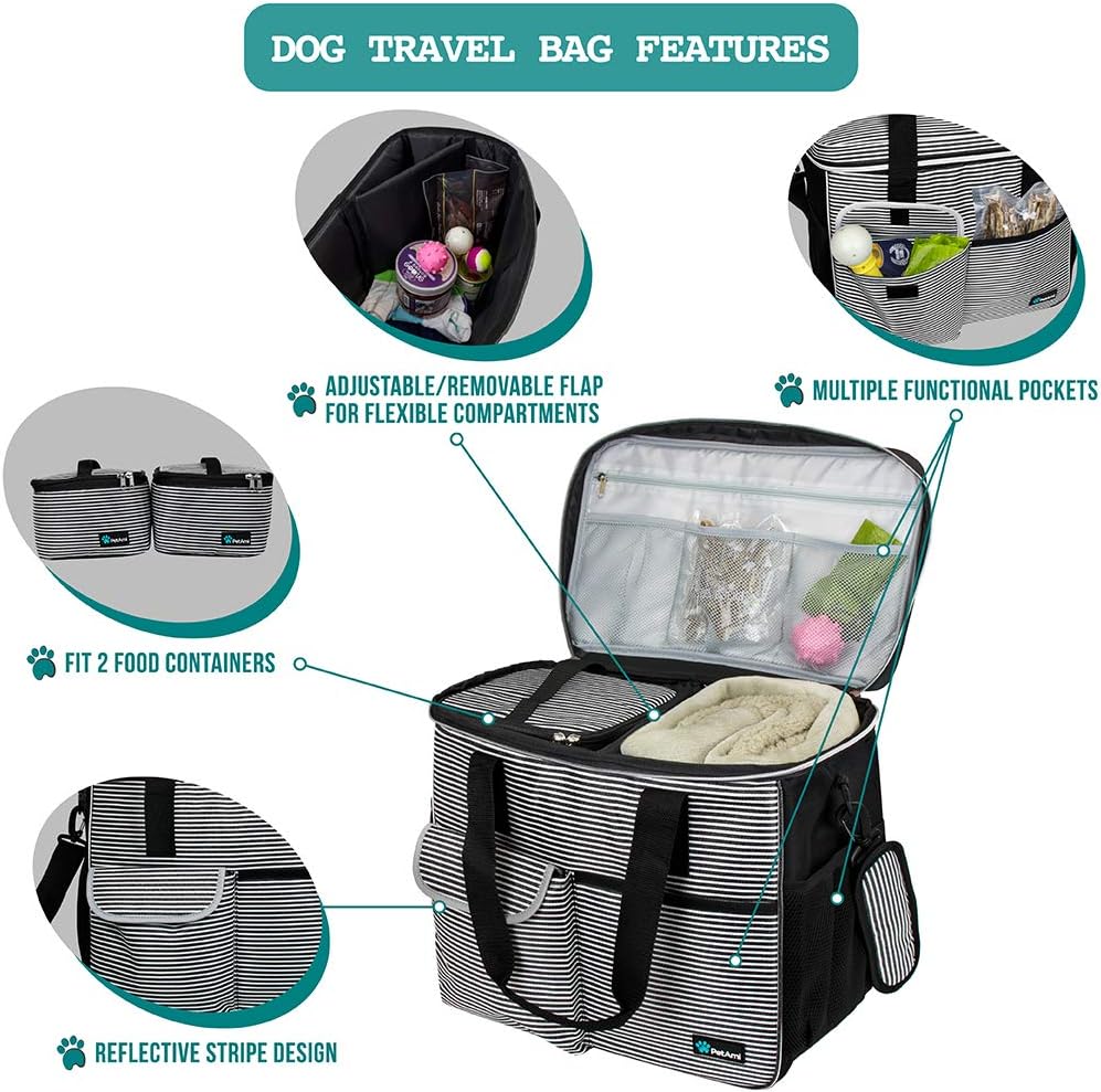 PetAmi Dog Travel Bag - Organizer with Food Container, Bowls & Accessories for Weekend Camping, Cat