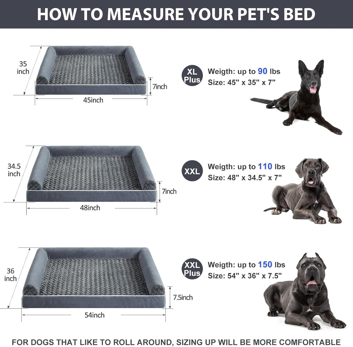 BFPETHOME Dog Beds for Large Dogs, Orthopedic Dog Bed for Medium Large Dogs,Big Waterproof Couch