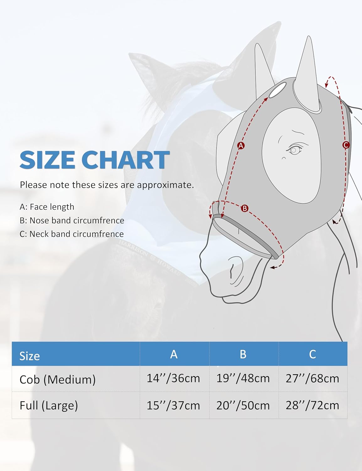 Harrison Howard Horse Fly Mask with Forelock Opening Stretch Breathable and Comfortable for Horses