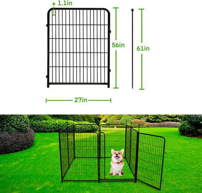 Doorless Dog Digging Fence Barrier,56in(H) 10 Panels Total 22.1 Ft(L), Black Metal Fencing for Yard