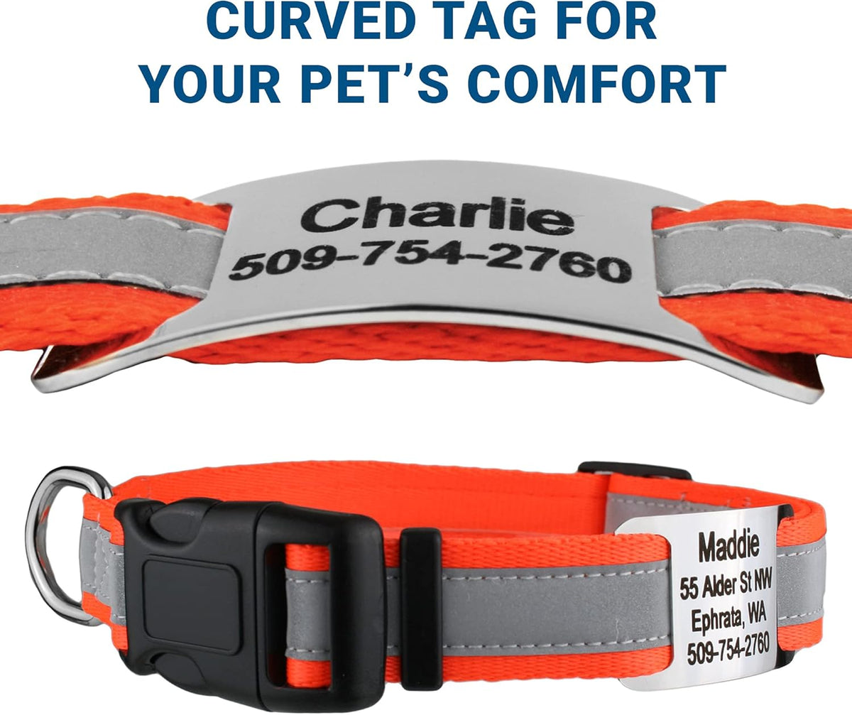 GoTags Reflective Personalized Dog Collar with Nameplate, Adjustable Dog Collar with Custom
