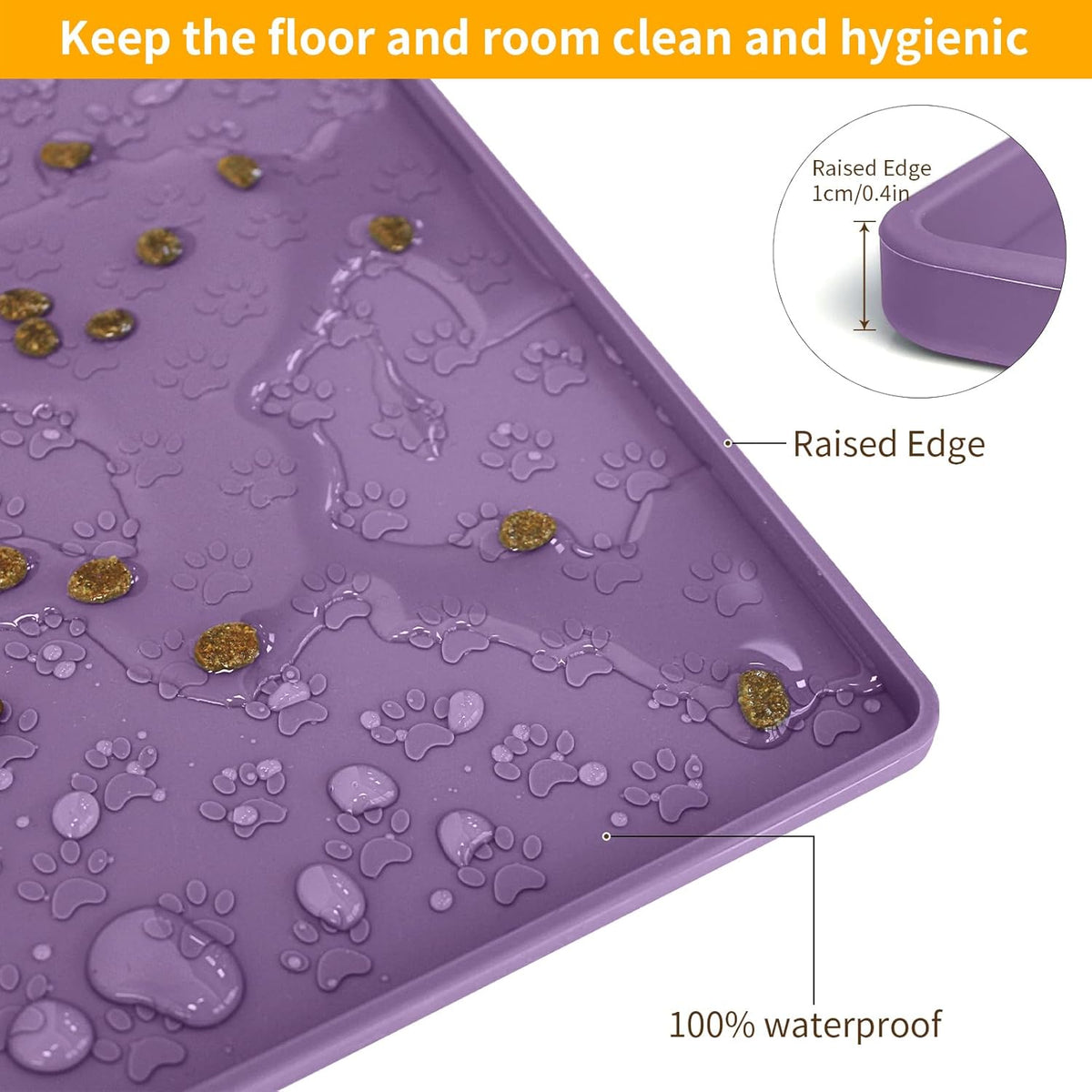 Ptlom Dog Food Mat Anti-Slip Pet Bowl Mats for Food and Water, High-Lips Pet Placemat Prevent Messy