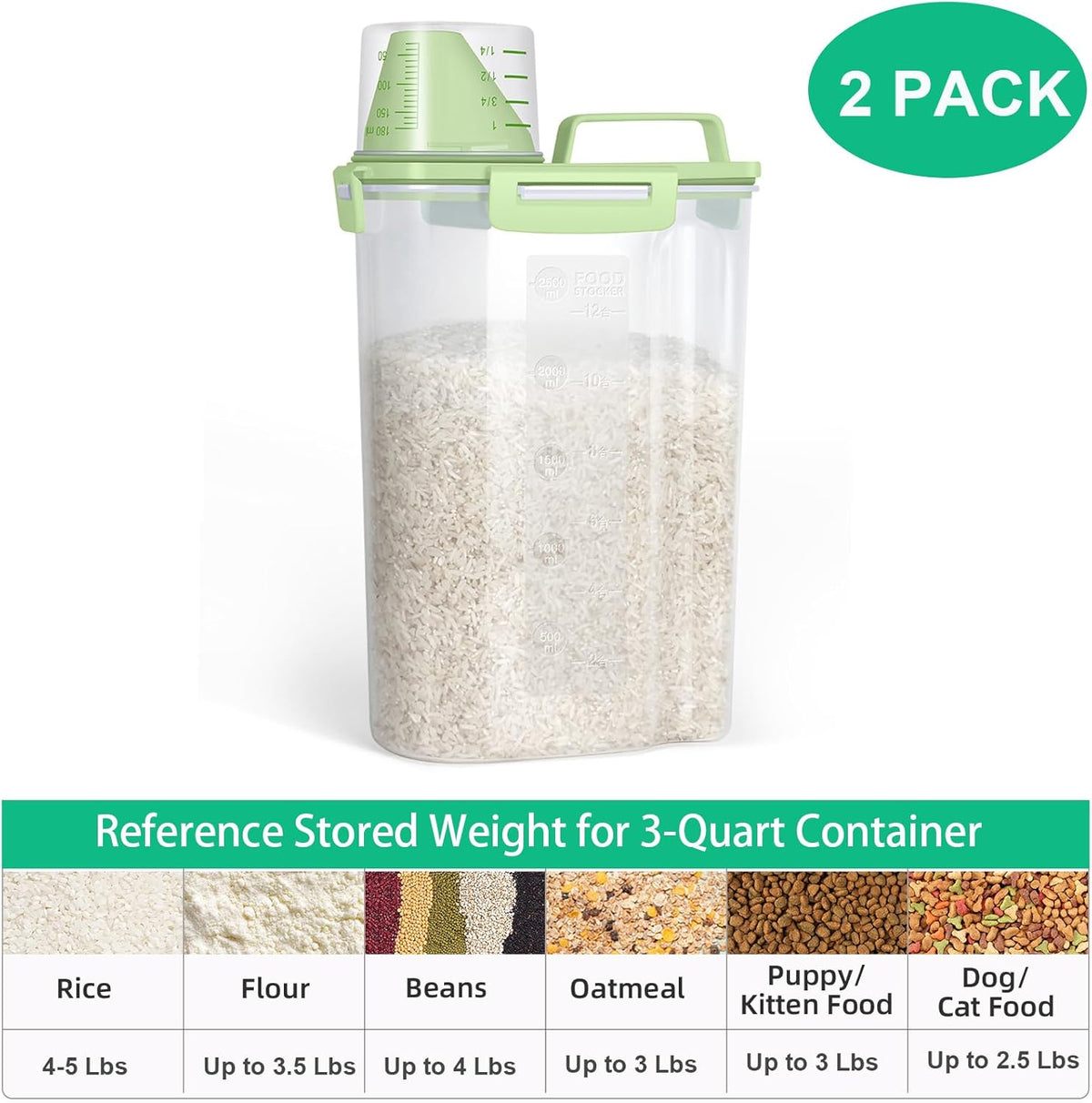 TBMax Rice Container Cereal Storage Container 2 Pack 5 Lbs, Plastic Kitchen Pantry Food Storage