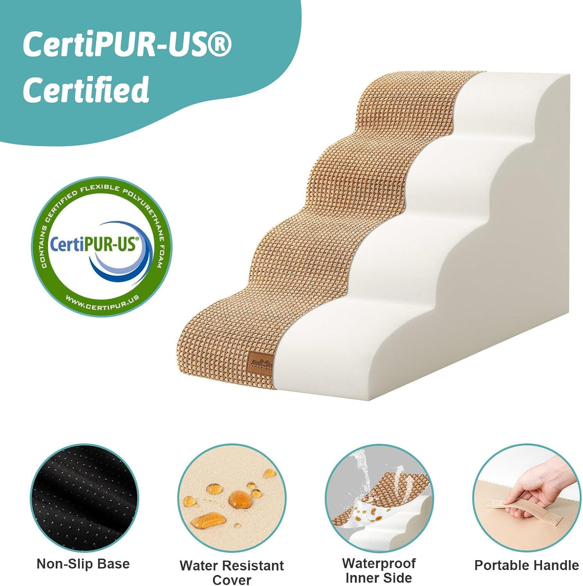 Dog Stairs for Small Dogs 19.7" H, Curved Dog Step for Puppy, Older or Cat, Medium Pet Ramp for