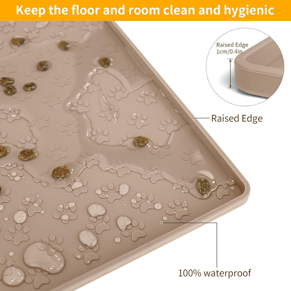 Ptlom Dog Food Mat Anti-Slip Bowl Mats for Food and Water, Waterproof Silicone Pet Placemat with