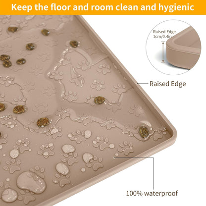 Ptlom Dog Food Mat Anti-Slip Bowl Mats for Food and Water, Waterproof Silicone Pet Placemat with