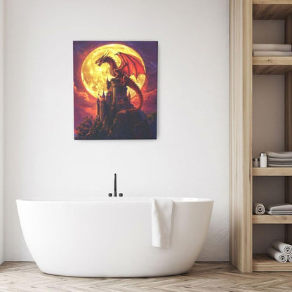 Dragon Bathroom Pictures Wall Art, Red Dragon Castle Bathroom Wall Decor, Framed Painting Canvas