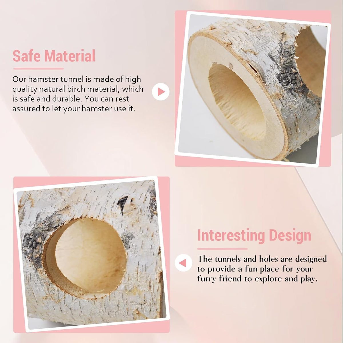 Wooden Hamster Tunnels,Natural Birch Wood Hamster Tree Hole Tube Hamster Chew Toy Small Animal