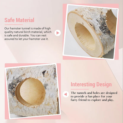 Wooden Hamster Tunnels,Natural Birch Wood Hamster Tree Hole Tube Hamster Chew Toy Small Animal