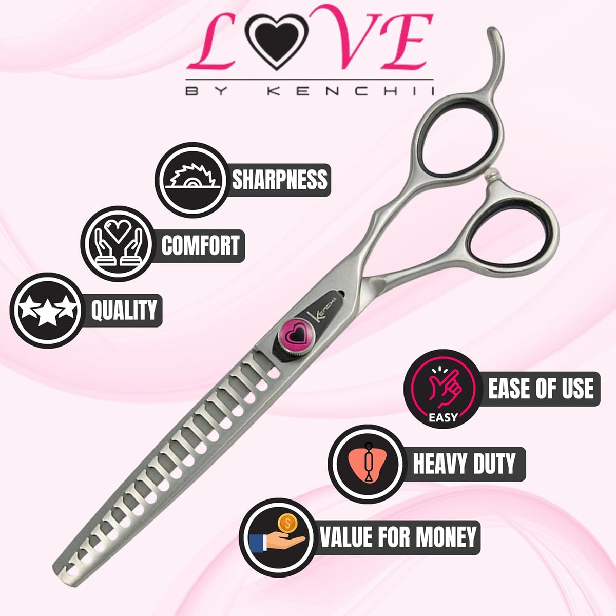 Kenchii Love Dog Grooming Scissors, 17 Tooth Thinning Shears, Dog Scissors for Grooming