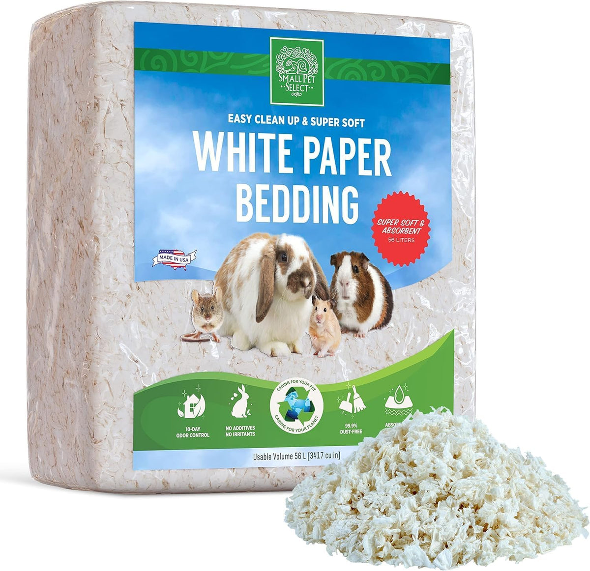 Small Pet Select White Paper Bedding 56L, Litter for Rabbit, Guinea Pig, Hamster, Bunny and Other