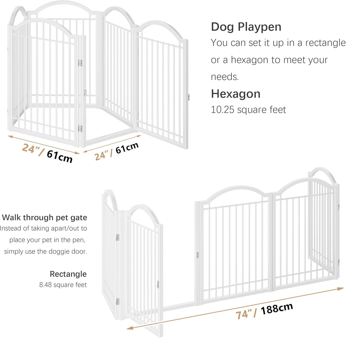 BHG Metal No-Assembly Freestanding Dog Gate with Door Walk Through, Extra Wide 120", Extra Tall 32"