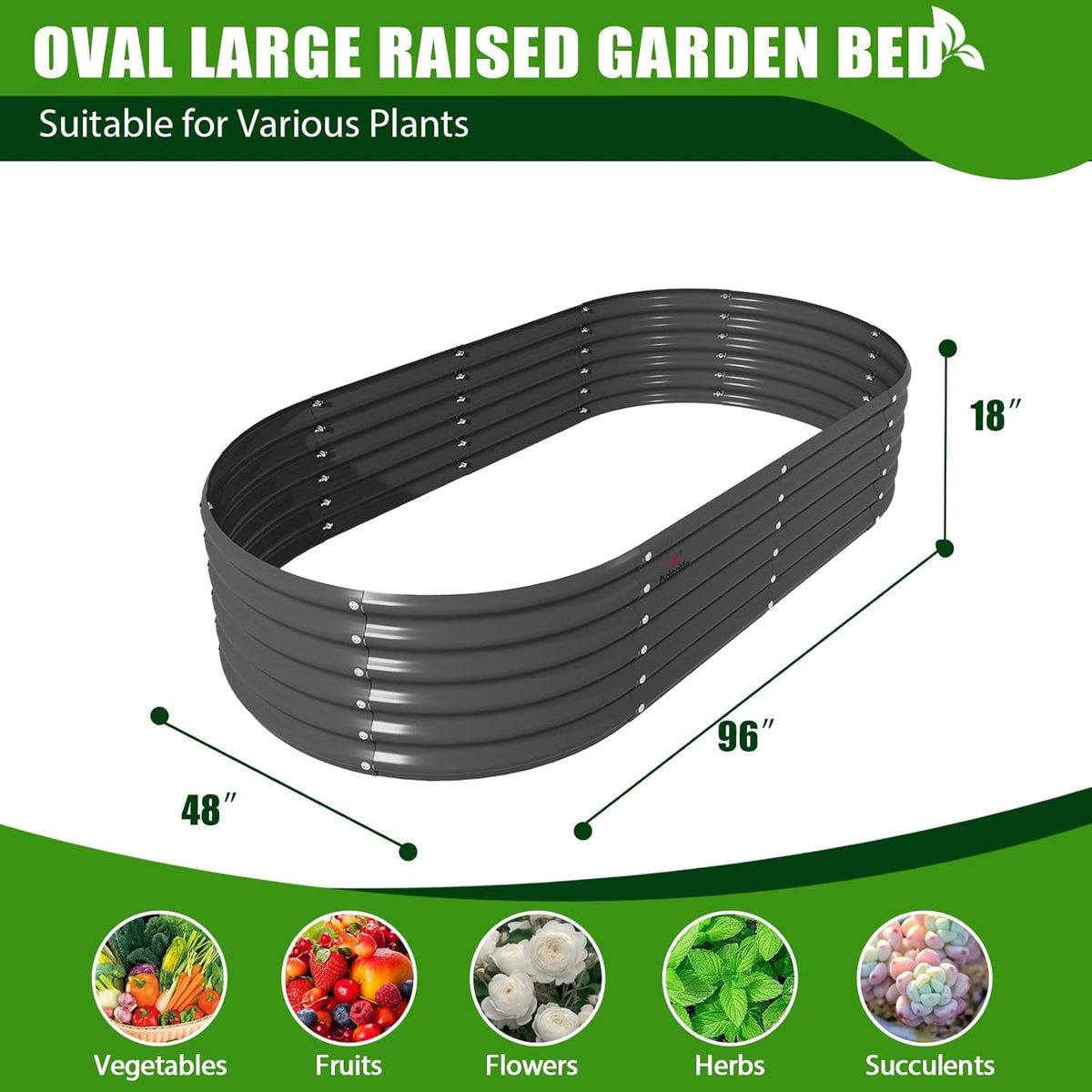 A ANLEOLIFE 8X4X1.5 ft Galvanized Raised Garden Beds Outdoor, Oval Large Metal Planter Box for