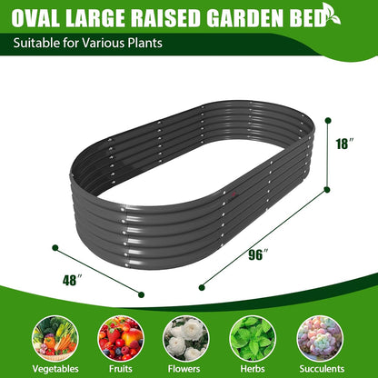 A ANLEOLIFE 8X4X1.5 ft Galvanized Raised Garden Beds Outdoor, Oval Large Metal Planter Box for