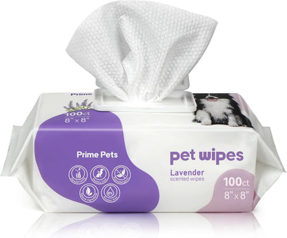 PrimePets Dog Wipes for Paws and Butt, 100 Count, 8" x 8" Hypoallergenic Pet Wipes for Dogs Cats
