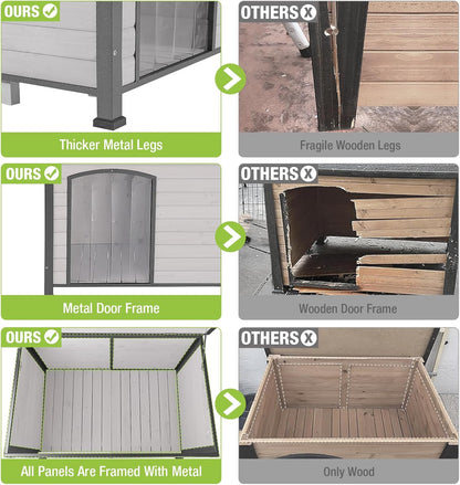 GUTINNEEN Chew Proof Dog House with Metal Iron Frame Outdoor Dog Kennel for Small Medium Large
