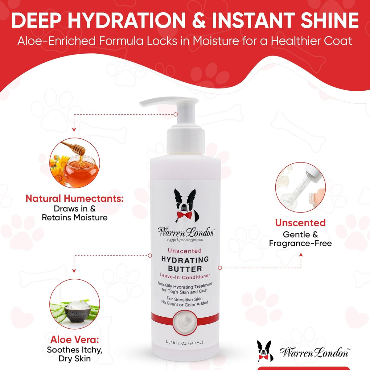 Warren London Hydrating Butter Leave in Pet Conditioner for Dogs | Lotion for Skin and Coat | Aloe
