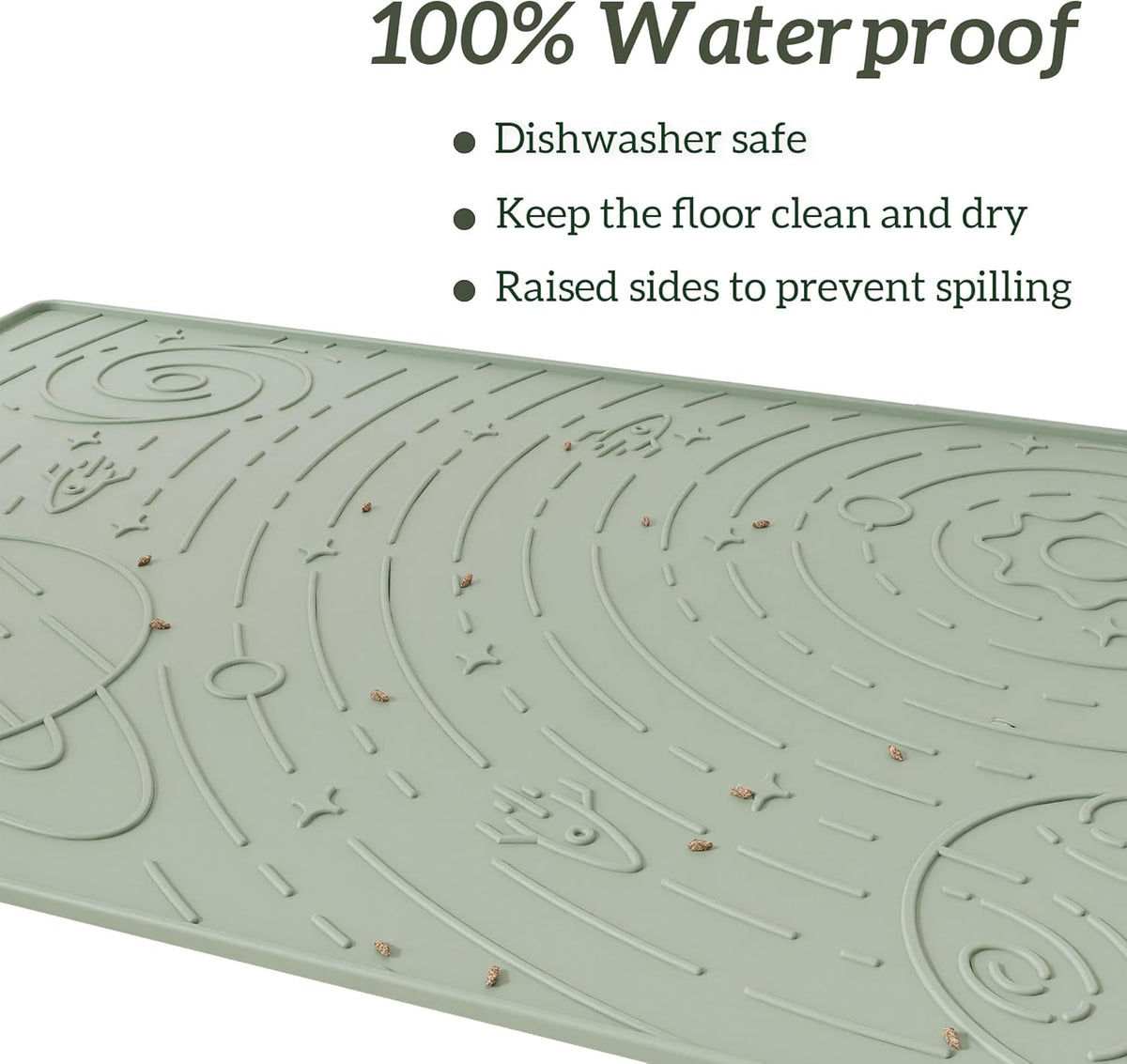 OHMO Dog Food Mat, Silicone Waterproof Cat Food Mat, Non-Skid Spill Proof Pet Feeding Mat for Food
