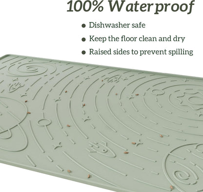 OHMO Dog Food Mat, Silicone Waterproof Cat Food Mat, Non-Skid Spill Proof Pet Feeding Mat for Food