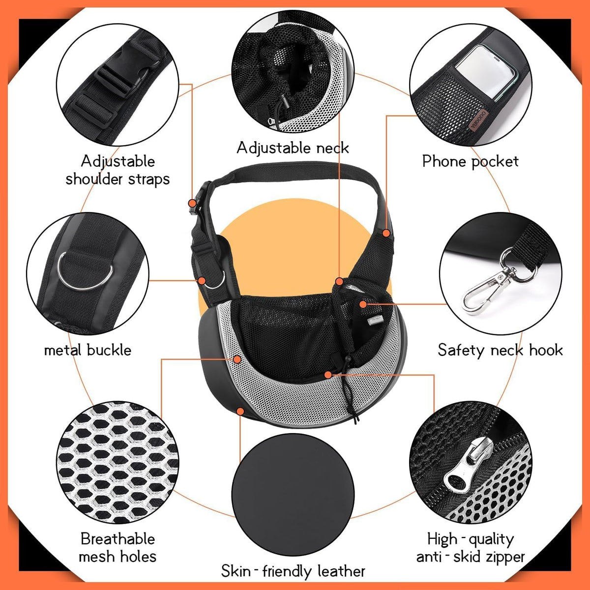 YUDODO Pet Sling Carrier for Small Dogs & Cats – Hands-Free Puppy Carrier with Safety Hook, Large