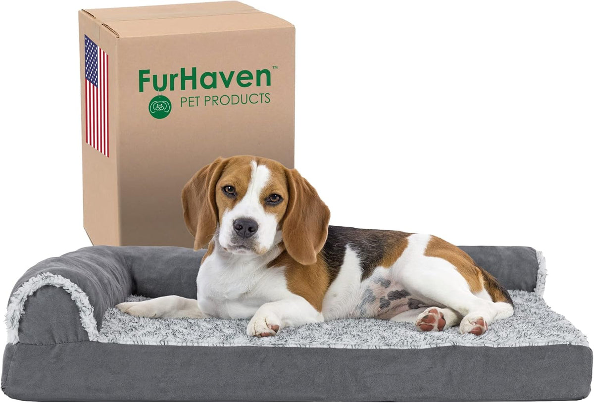 Furhaven Cooling Gel Dog Bed for Medium/Small Dogs w/ Removable Bolsters & Washable Cover, For Dogs