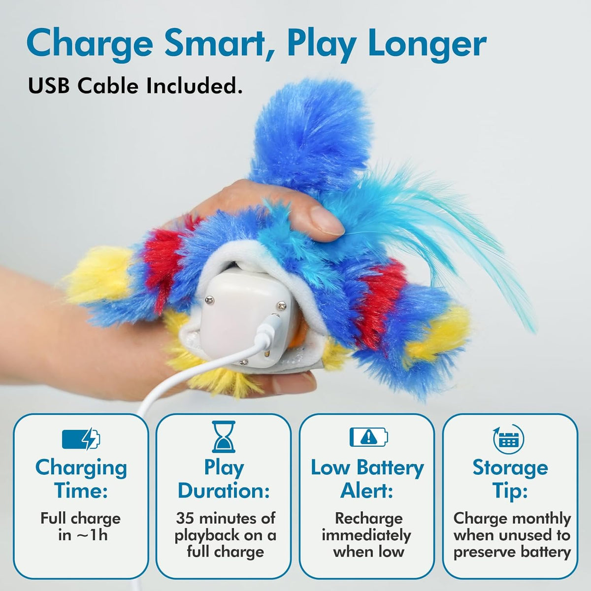 Vannon Cat Toys Flapping Bird(Cannot Fly), Rechargeable Touch Activated Kitten Toy Interactive Cat
