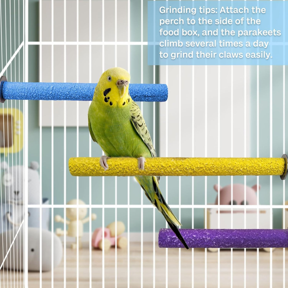 PIVBY Wood Bird Cage Perch Colorful Parrot Stand Toy Platform Paw Grinding Stick for Small