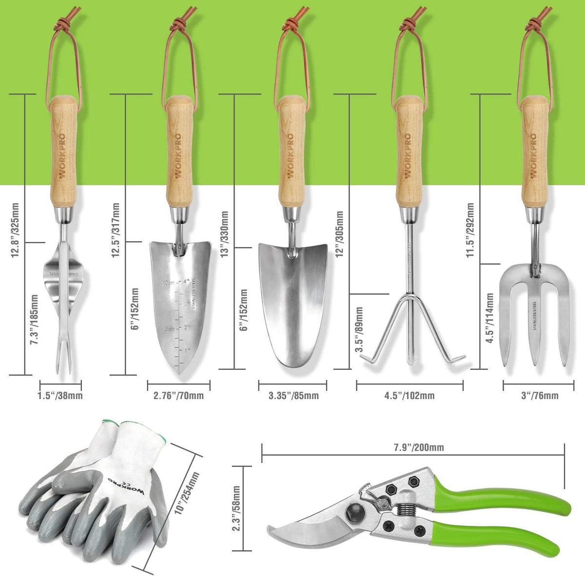 WORKPRO Garden Tools Set, 8 Piece, Stainless Steel Heavy Duty Gardening Tools with Wooden Handle