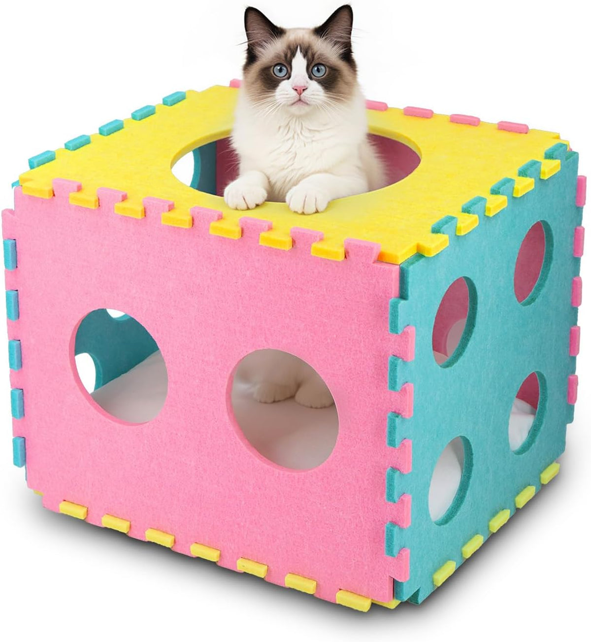 Cat Houses for Indoor Cats, Cute Cat Bed Cave with Soft Pillow, Cat Cube for Multiple Large Cats