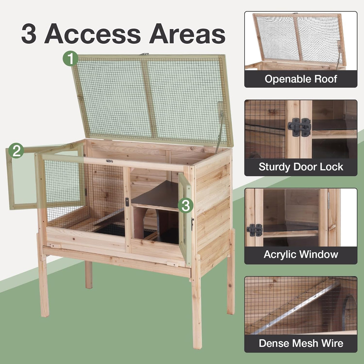 Guinea Pig Cage with Wooden Stand - Hamster Cage, Small Animal Cage Anti Chew Ramp, Hideout