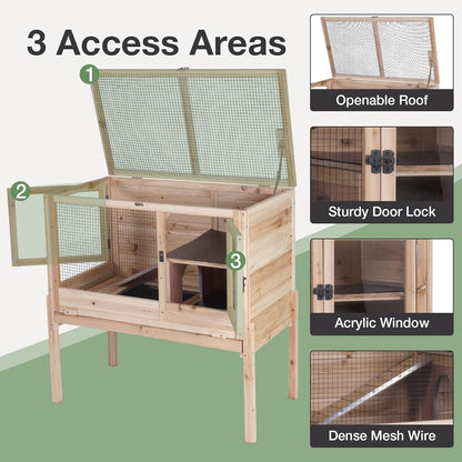 Guinea Pig Cage with Wooden Stand - Hamster Cage, Small Animal Cage Anti Chew Ramp, Hideout