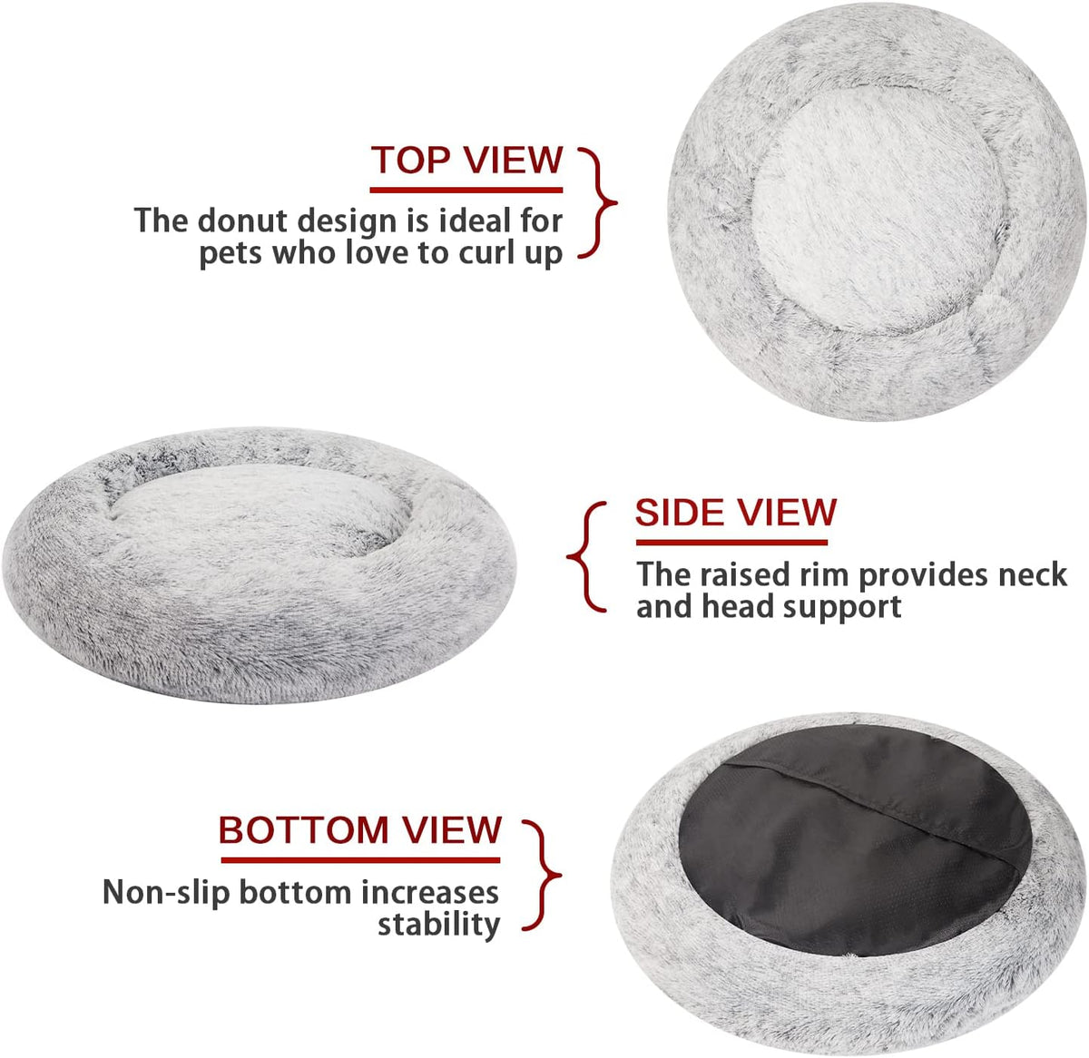 Bedfolks Calming Donut Dog Bed for Extra Large Dogs, 45 Inch Round Plush Bed with Non-Slip Bottom