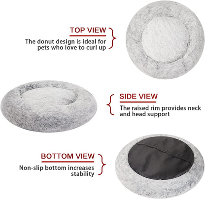 Bedfolks Calming Donut Dog Bed for Extra Large Dogs, 45 Inch Round Plush Bed with Non-Slip Bottom